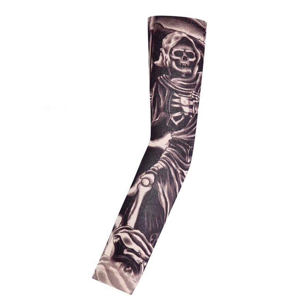 Zac's Alter Ego - Slip on Temporary Tattoo Sleeve - Grim Reaper Skeleton & Skulls - Per 1 Kostümarmzubehör - Schwarz